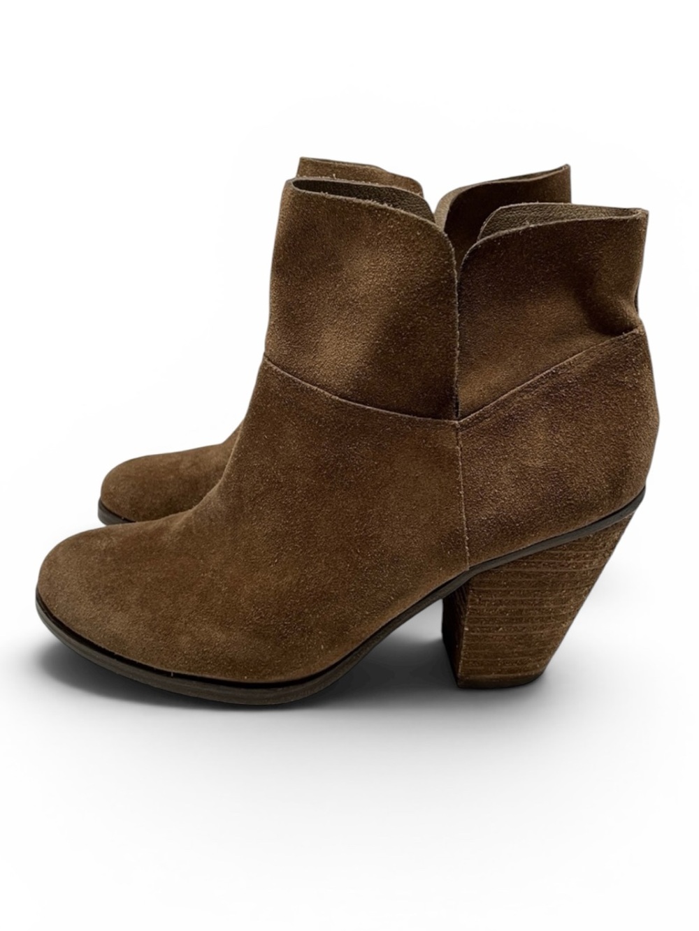Vince Camuto Helyn Dark Tan Suede Stacked Heel Split Ankle Boots Size 8.5